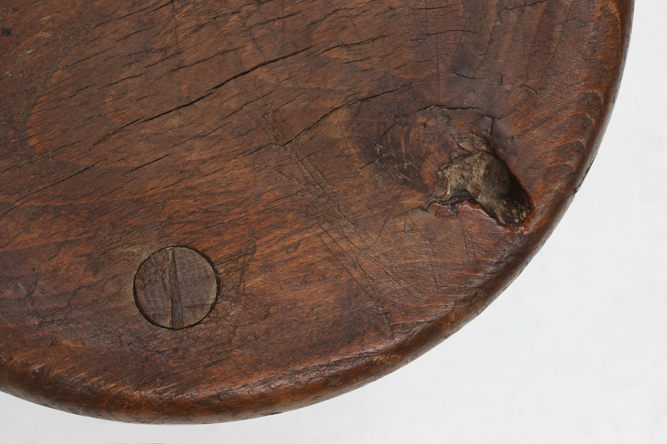 Hand-carved solid wood tripod stool with beautiful patina, France ca. 1900thumbnail